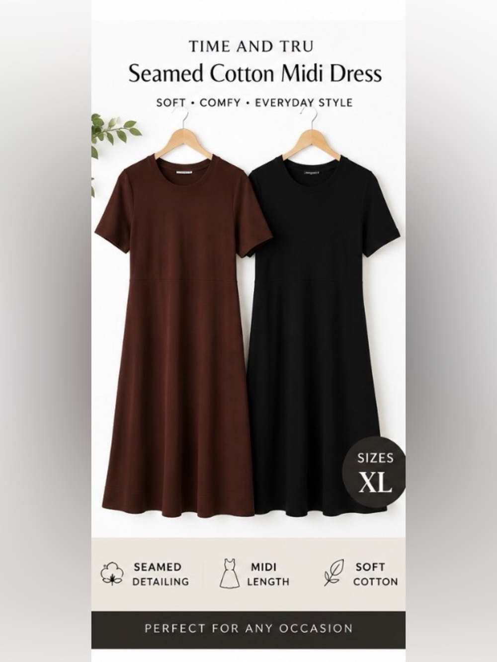 NWT Set of 2 Time and Tru Seamed Cotton Midi Dress size XL